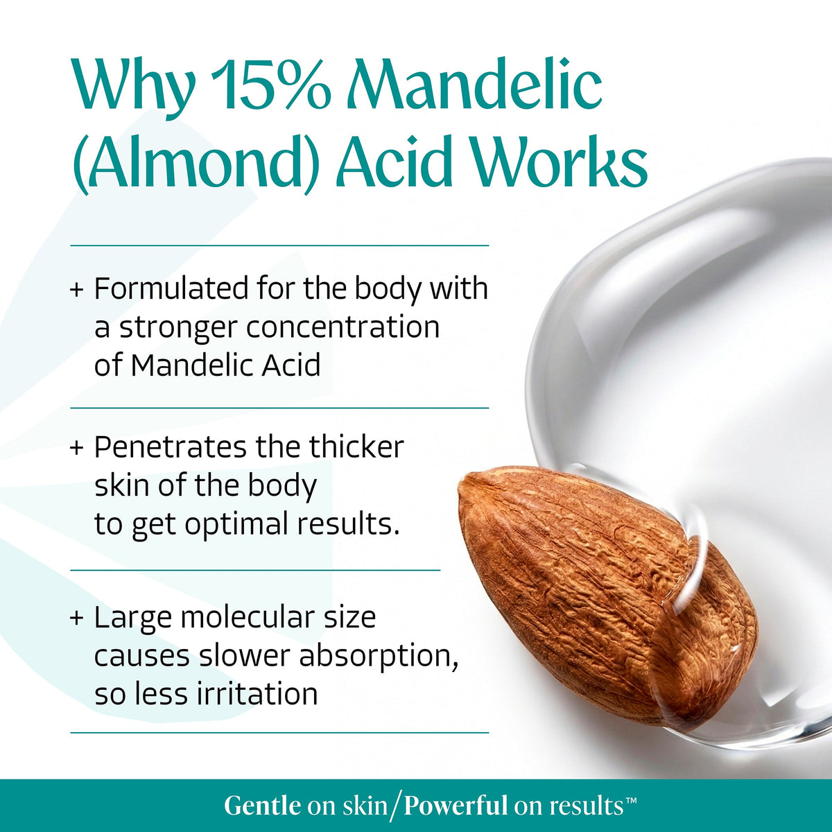 Almond Clear Level 2 serum with 15% mandelic acid, formulated for thicker body skin with slower absorption and less irritation